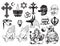 Religious newskool tattoo set. Set of labels and elements. Vector set illustration template tattoo.