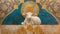 Religious painting in Arabesque art focus is a majestic lamb, Abraham kneels beside the ram, ready to fulfill Gods command.
