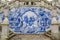 Religious scene in blue azulejos at the Remedios stairs in Lamego
