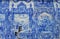 Religious scene in Portuguese blue and white tiles. Capela das Almas in Porto, Portugal