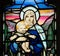 Religious Stained glass window. Baby Jesus, Virgin Mary