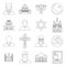 Religious symbol icons set, outline style