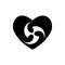 Religious tomoe sign in heart. Heart black icon, Love symbol. Valentine s day emblem, Japanese religions. Mon of Hachiman s