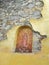 Religious Virgin Mary Rustic Art Sculpture Landmark Carved into Mexican Brick and Stucco Madonna Wall