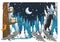 Religious winter scene with wolfs and owls near winter tree - traditional scene