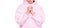 Religious woman crop view in casual pink hoodie keeping hands clasped for praying isolated on white