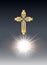 Religioush gold crosse with sun rays transparent background