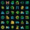 Relocation icons set vector neon