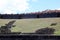 Remaining part of the ruined bleachers of the Roman amphitheater, with the colorful background of the trees` foliage, Pompeii, Cam