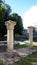 Remains of ancient columns near the Church of the Nativity of the Virgin in Cetinje, Montenegro