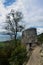 The remains of an ancient observation tower in the mountains.