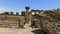 Remains of antique columns, stairs and altars of ancient cathedral, Armenia