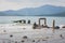 Remains of a broken dock, sea coast