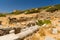 Remains of buildings and structures at the ancient Doric settlement of Itanos on the coast of Crete