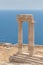 Remains of columns in the Greek Doric Order. Standing on the edge of cliff. Greece