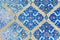 Remains of the decorated blue mosaic tiles on the wall inside of Blue Mosque in Tabriz. East Azerbaijan province. Iran