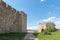 The remains of the fortress wall and the outer clock tower in the ruins of the Smederevo fortress, standing on the banks of the Da