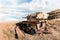 The remains of Israeli tank destroyed during Yom Kippur War in Valley of Tears near OZ 77 Tank Brigade Memorial on the Golan