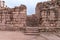 Remains of masonry and fragments of columns remaining from the time of the Roman Empire in Petra. Near Wadi Musa city in Jordan