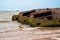 Remains of military artificial port in Normandy