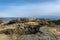 Remains of old fortifications on top of the small hill in Snode suburb with Hafsfjord fjord on background, Tananger