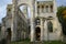 The remains of the portal and ruined walls of  medieval benedictine Jumieges Abbey