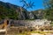 Remains of Roman theater in ancient Lycian settlement of Myra at foot of rocky mountain