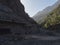 Remains of ruined building collecting water for irrigation canals at ravine Barranco de las Angustias canyon at Caldera