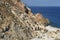 Remains of a sulfur mine near Paliorema Beach in Milos, Greece