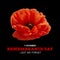 Remembrance day banner. Poppy flower on black background.