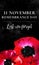 Remembrance day vertical banner design. Poppy flower on the bottom of the page with title on black textured background