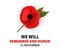 Remembrance poppy appeal in paper cut style. Modern origami design red flower isolated on white for Remembrance Day