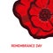 Remembrance poppy and lest we forget concept banner. Vector illustration with hand-drawn red poppy to Anzac day and May 8th