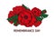 Remembrance poppy and lest we forget concept banner. Vector illustration with hand-drawn red poppy to Anzac day and May 8th