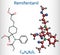 Remifentanil molecule. It is opioid analgesic used in anesthesia. Structural chemical formula and molecule model