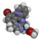 Remimazolam drug molecule. 3D rendering. Atoms are represented as spheres with conventional color coding: hydrogen white, carbon