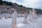 Remnants columns of Memmius Monument built in memorial of Memmius in the 4th century A.D. in Ephesus ruins, ancient Roman