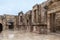 Remnants of the scene of Southern Theatre in the great Roman city of Jerash - Gerasa, destroyed by an earthquake in 749 AD, locate