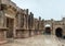 Remnants of the scene of Southern Theatre in the great Roman city of Jerash - Gerasa, destroyed by an earthquake in 749 AD, locate