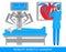 Remote control robotic cardiac surgery flat graphic design illustration. Operation on heart. Patient operated by a robot assistant
