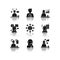 Remote jobs drop shadow black glyph icons set. Technical and admin support, SEO and marketing. Photography and video