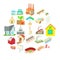 Remote location icons set, cartoon style