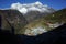 Remote Namche Bazaar village in Himalayas mountains early morning