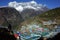 Remote Namche Bazaar village in Himalayas mountains early morning