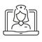 Remote Virtual Doctor Woman in Laptop Linear Pictogram. Physician Online Consultation. Video Medical Service Line Icon