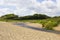 A remote wooden footbridge at the end of the Hook Lane bridle path near Titchfield Common England