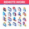 Remote Work Freelance Isometric Icons Set Vector