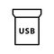 Removable USB adapter with text icon. Linear logo of electronic computer accessory. Black simple illustration of digital plug.