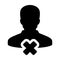 Remove avatar icon vector male user person profile avatar with delete symbol in flat color glyph pictogram