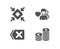 Remove, Minimize and Man love icons. Currency sign. Delete button, Small screen, Romantic people. Euro and usd.